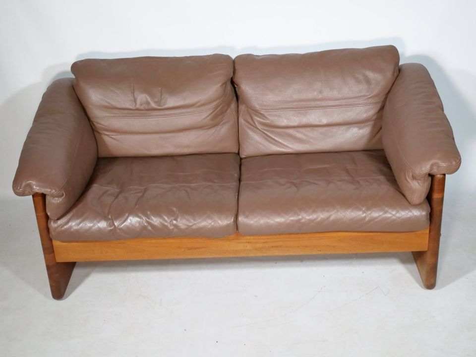 Teak Massivholz Leder Sofa 70er Mikael Laursen Danish Design Skan in Mainz