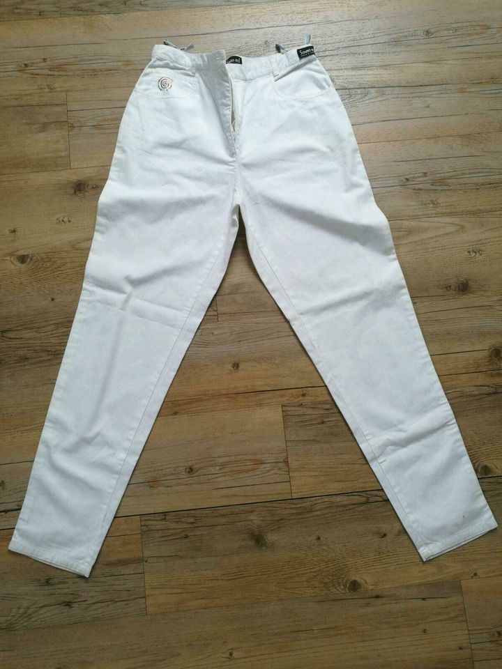 Mom jeans Hose Hight Waist Retro Damen Gr 38 / 40 Weiß Vintage in Schlachters
