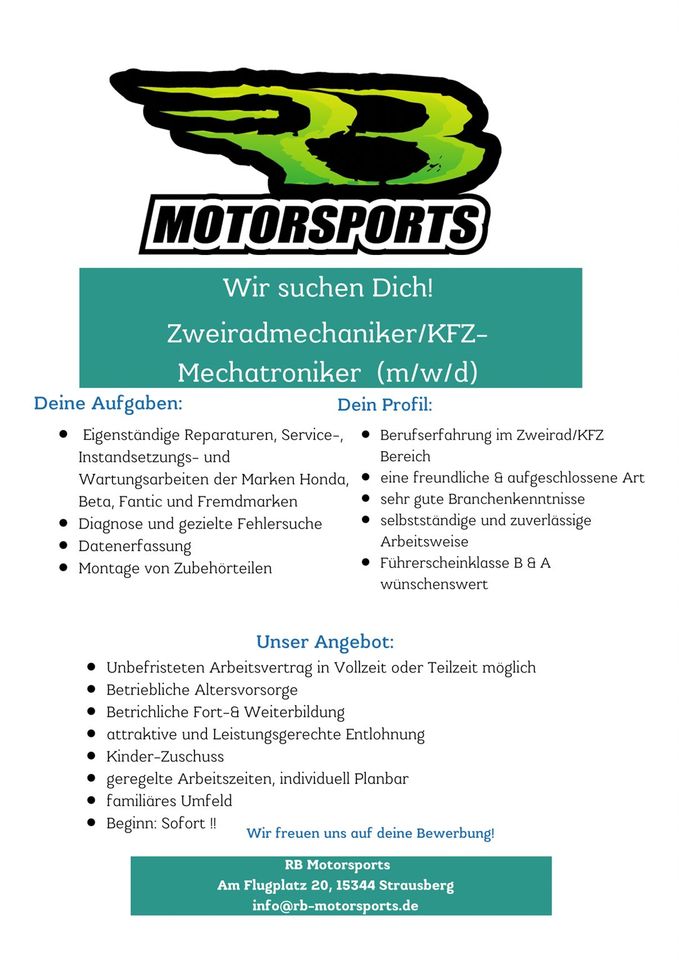 Zweiradmechaniker/KFZ-Mechatroniker(m/w/d in Strausberg