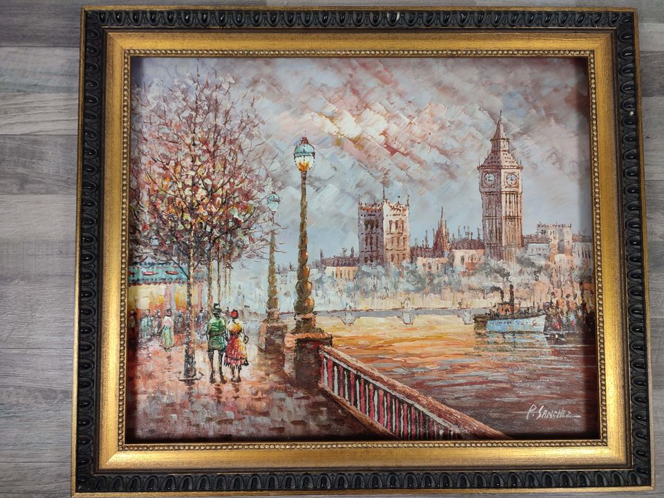 Spätsommer Themse Big Ben London England Handgemalt Öl Gemälde in Darmstadt