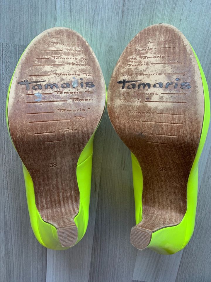Tamaris High Heels neongelb Größe 38 (2x getragen) Echtleder in Weiden (Oberpfalz)