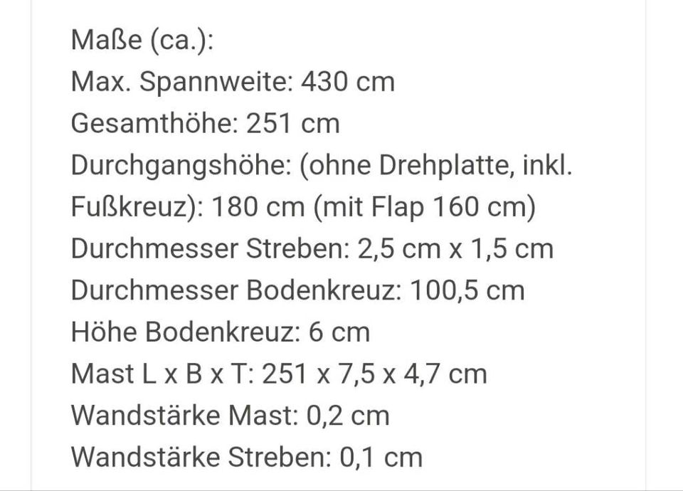 Luxus Ampelschirm /4,3m  /(Neu)Neupreis war über 500 Euro in Murg