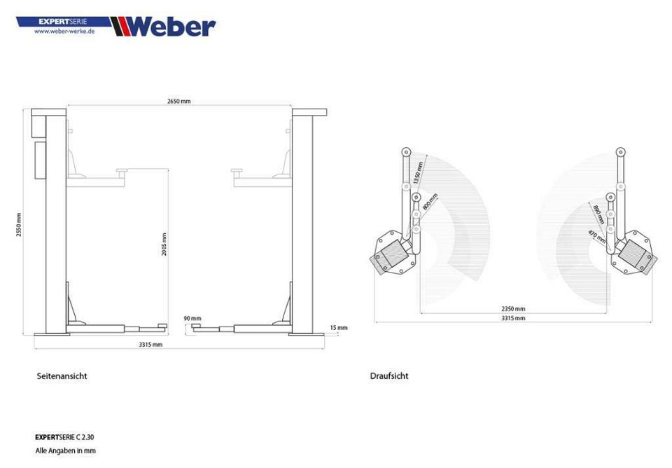 2 Säulen Spindel-Hebebühne Weber C-2.30 NEU Versand kostenlos in Wenden