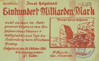Notgeld HELGOLAND, Einhundert Milliarden Mark, 29.10.1923 CA 21a Vorpommern-Rügen - Landkreis - Niepars Vorschau