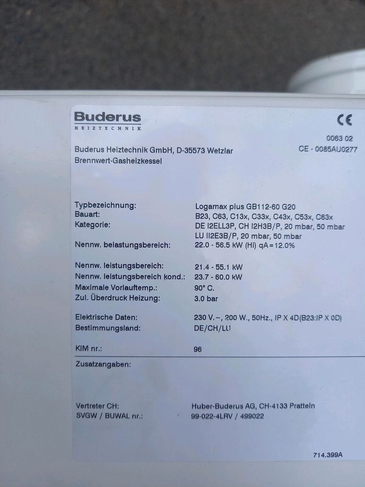 Buderus Logamax Plus GB112-60 G20 Ersatzteile in Hamburg