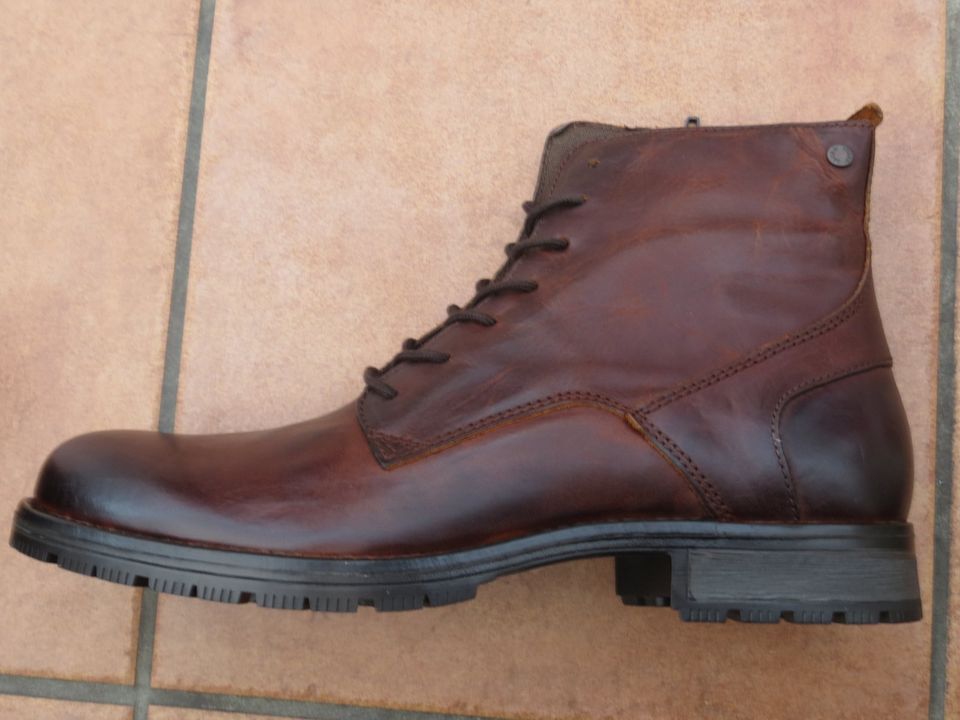 Jack & Jones Herrenschuh, Lederstiefel, dunkelbraun, UK 9 Gr. 43 in Bonn