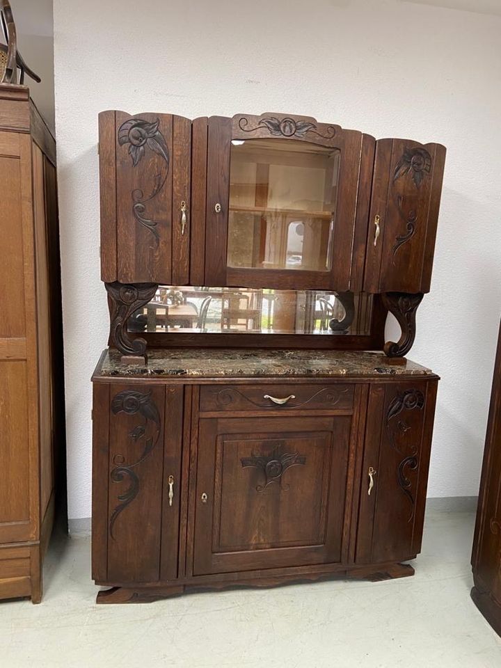 Antiker Schrank Jugendstil Buffet mit Vitrine Anrichte Vollholz in Völklingen