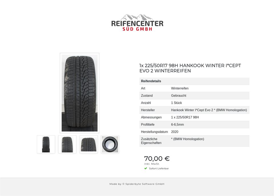 1x 225/50R17 98H HANKOOK WINTER I*CEPT EVO 2 WINTERREIFEN #1CJM in Bad Tölz