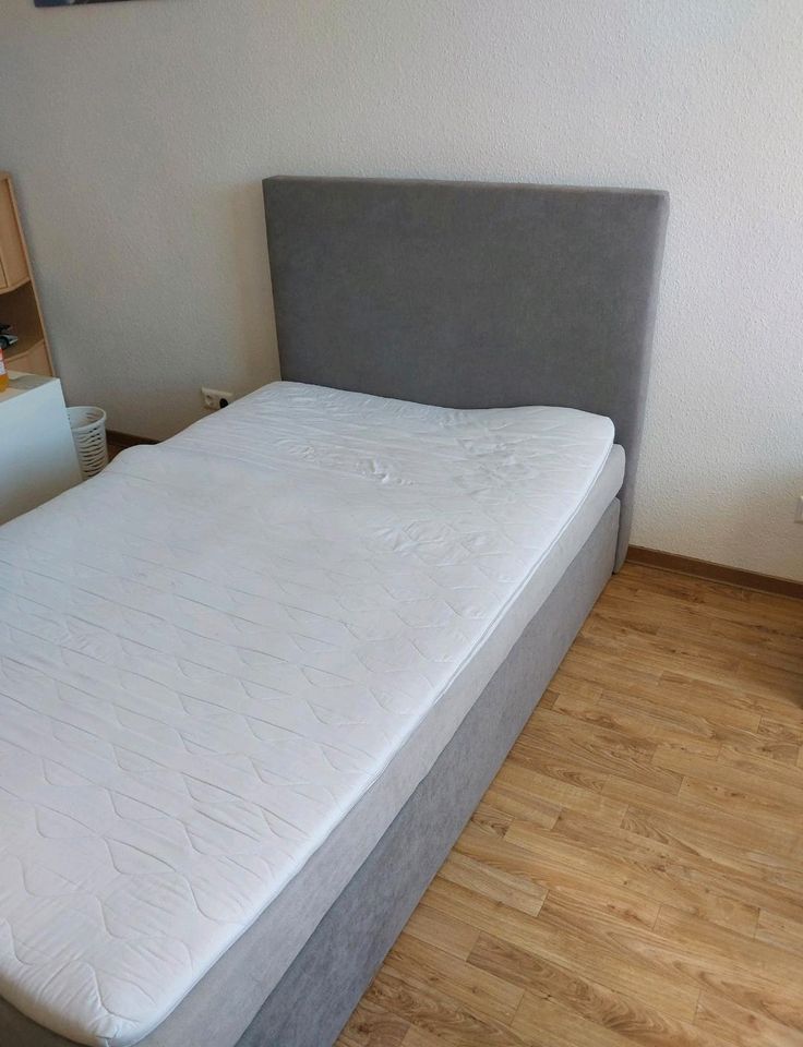 DELIFE Boxspringbett Dream-Well, Mikrofaser Grau 120x200 cm in Osterwieck