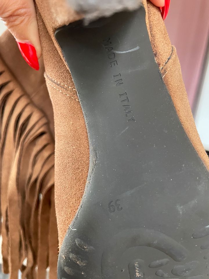 Stiefeletten mit Fransen, Größe 39 braun/Cognac in München