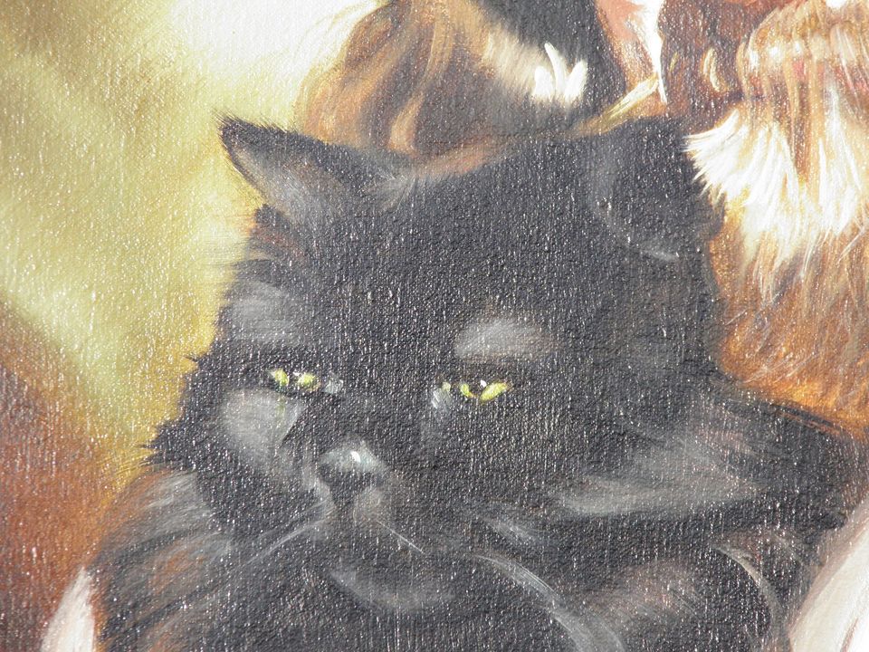 Gemälde Öl auf Leinwand Mann mit Katze Kopie Hardy Rutkowsky in Steinburg
