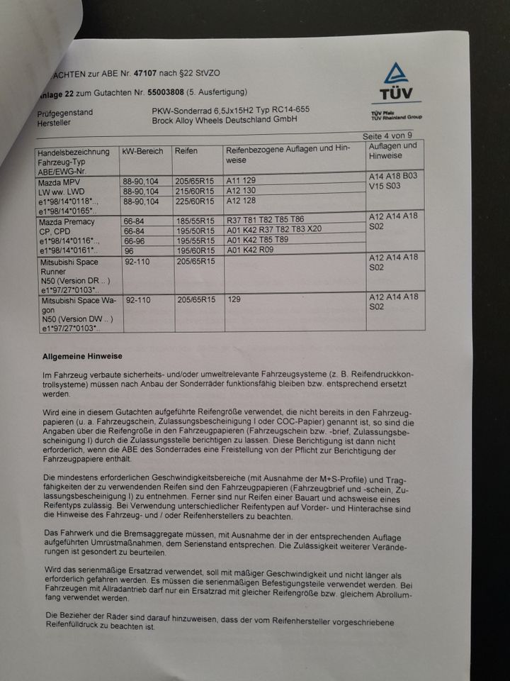 4 Universal Autofelgen/Typ14-665/Zoll6,5Jx15H2/mit Herstellerinfo in Nörvenich