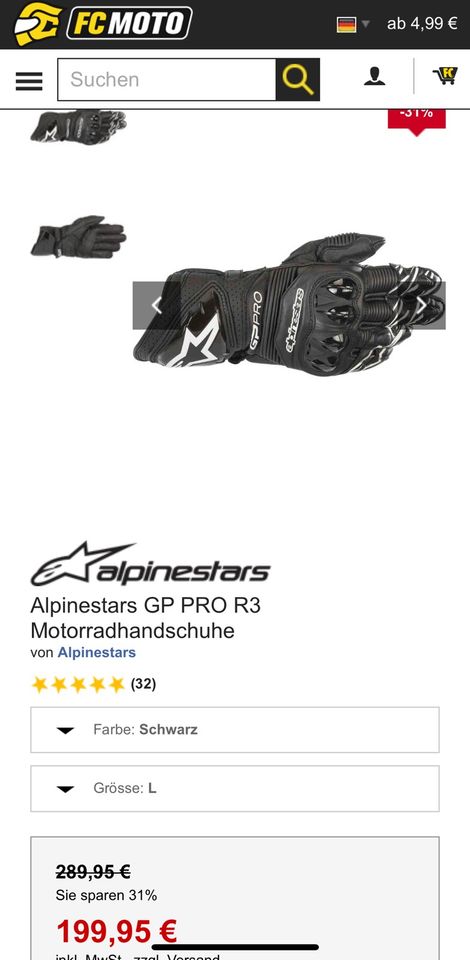 Alpinestars GP PRO R3 Motorradhandschuhe, Gr. L in Zülpich