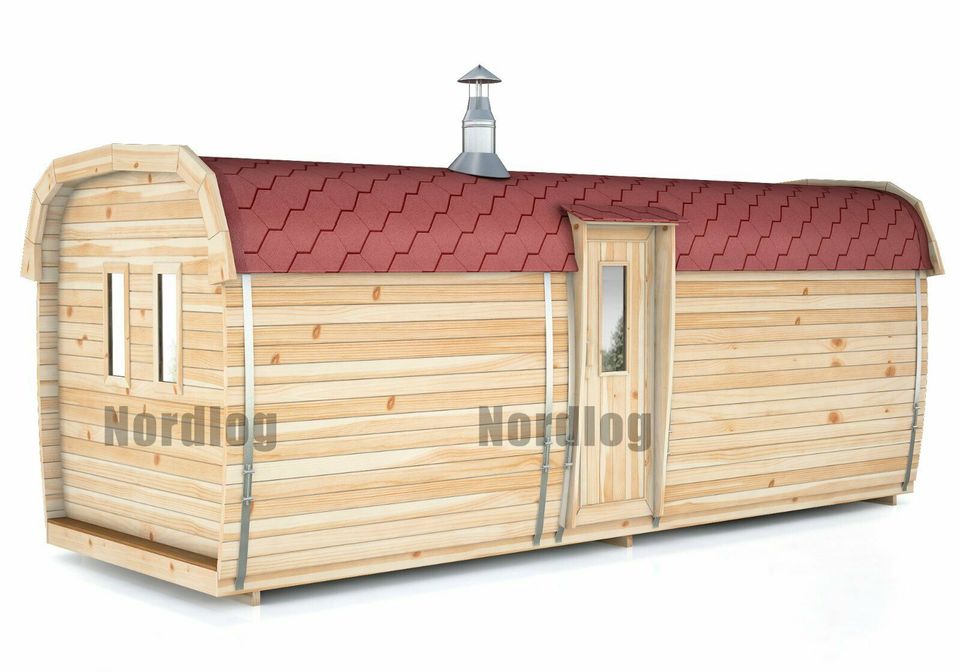 LUXURY NordLog SAUNA BUS 2,3 x 5,9m /Eckbänke/ GARTENSAUNA in Weil der Stadt