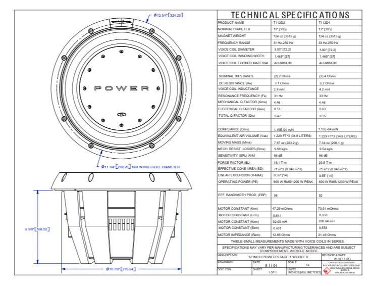 Rockford Fosgate 12“ 30cm Subwoofer T112D2 600/1200W NP469.- in Waldsee