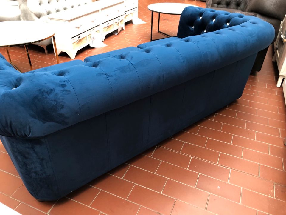 ANGEBOT !! Chesterfield Sofa 3-Sitzer Garnitur Samt Blau in Bremen