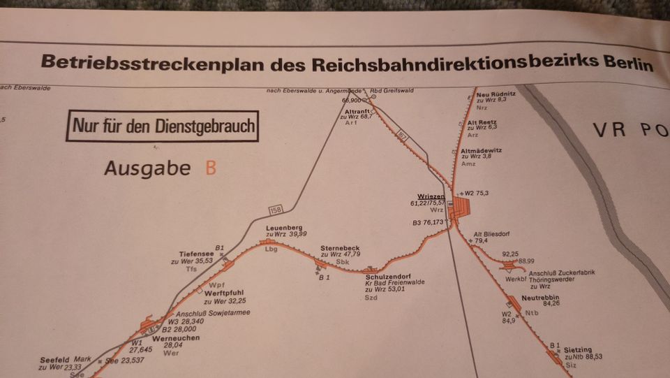 1983 Betriebsstreckenplan Rbd Berlin D+B, Gleisplan, Streckenband in Bernau