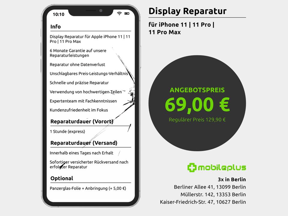 Display Reparatur für iPhone 11 | 11 Pro | 11 Pro Max in Berlin