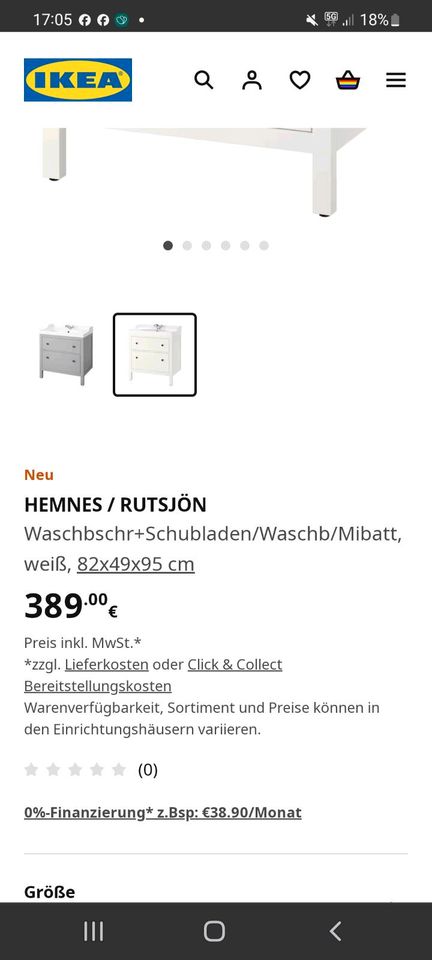 Hemnes Waschtischschrank mit Waschbecken in weiß in Fritzlar