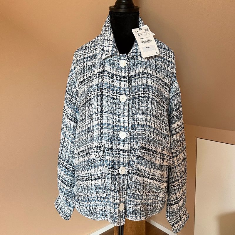 Zara hellblau Jacke kariert Damen Overshirt Baumwolle Gr. S in Wistedt