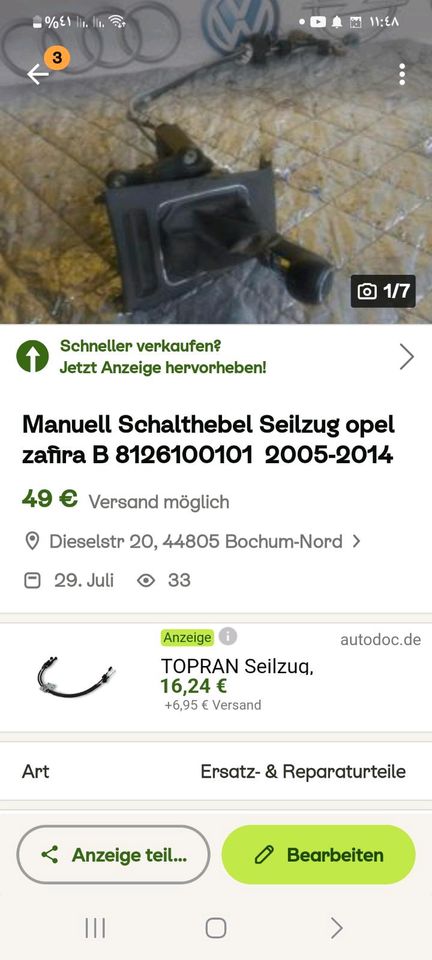 Manuell Schalthebel Seilzug Renault Trafic 2014 2015 2016-2019 in Bochum