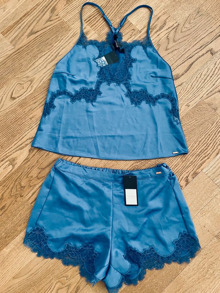 Hunkemöller Noir Pyjama Set Satin blau Größe S neu in Düsseldorf