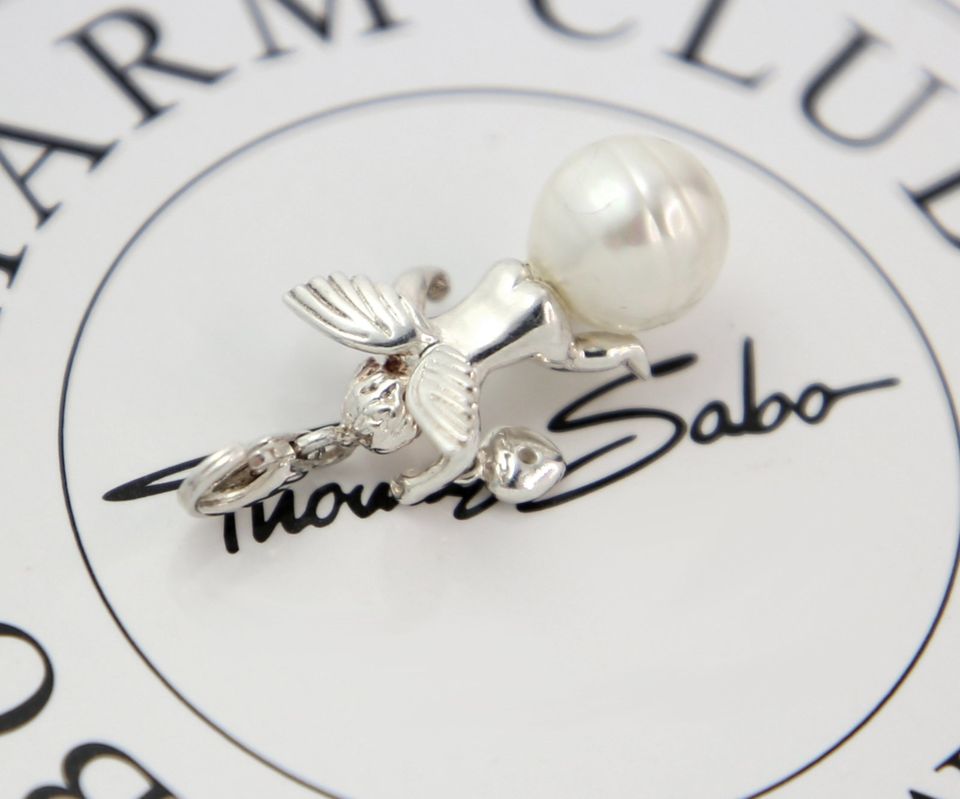 Thomas Sabo Charm "Engel auf weißer Perle, Herz" Anhänger, Silber in Usingen