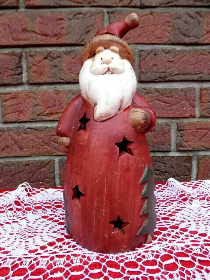 Weihnachten / Advent Dekoration Weihnachtsmann Ton-Figur groß Tee in Flintbek