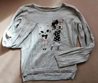 Pullover hellgrau H&M 134 Pailletten Glitzer Katze  Hase Leipzig - Altlindenau Vorschau