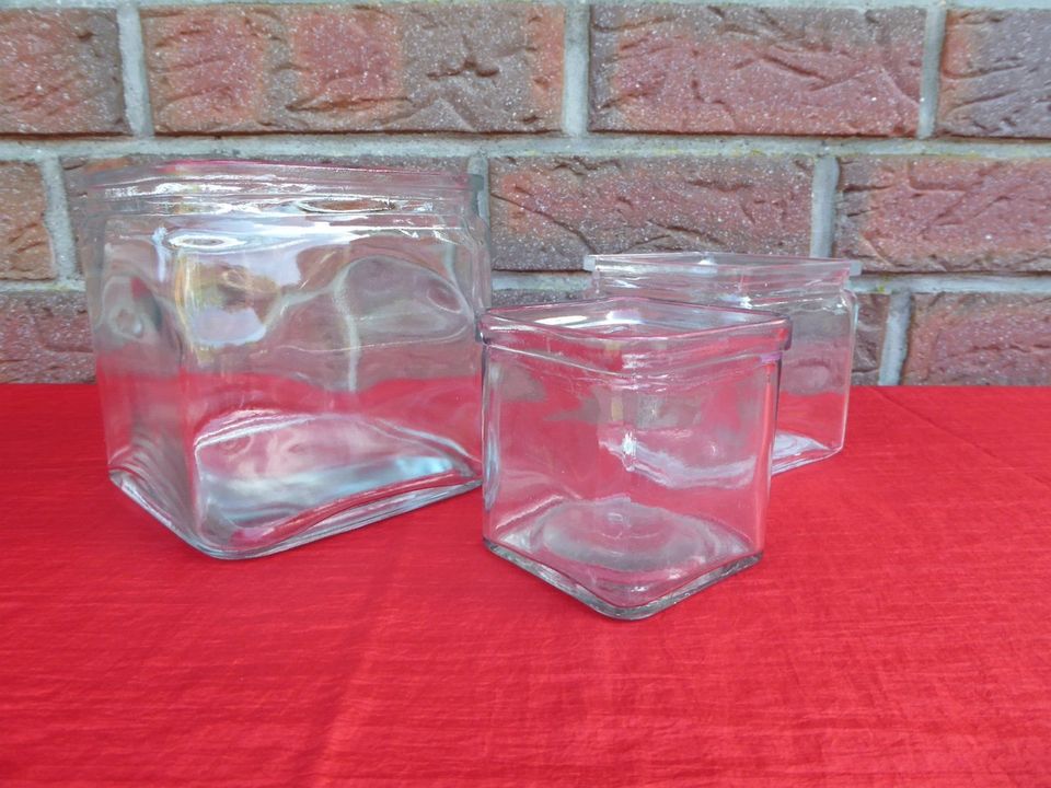 3er Glasvasen Set Transparent eckig Blumen-Vasen Behälter in 3 Gr in Flintbek