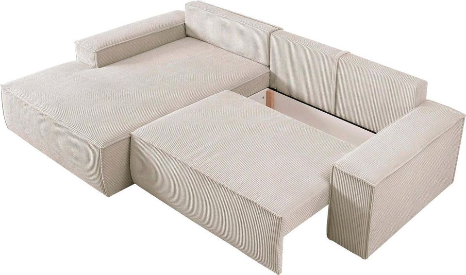NEU Sofa Couch Cord Beige L Form Schlaffunktion Kasten Block in Köln