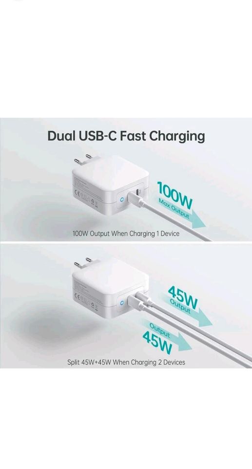 CHOETECH PD 100W GaN Dual USB Typ C Ladegerät für MacBook Air iPa in Hamburg