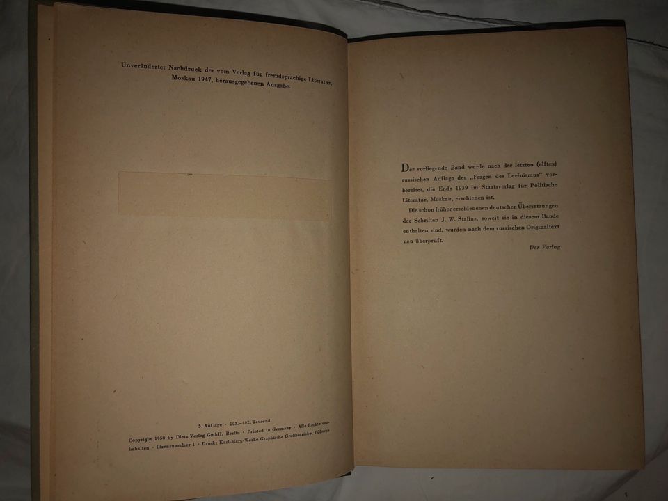 J. Stalin Fragen des Leninismus 1950 antikes Buch intakt in Berlin