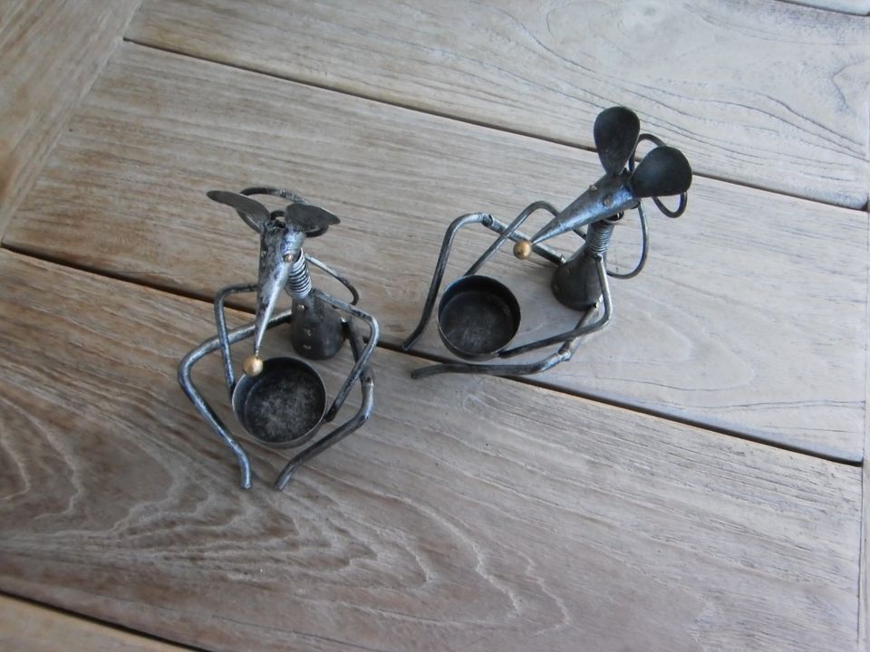 Maus Mäuse Teelicht Metallfiguren Skulpturen grau silber 2 Stück in Mauern