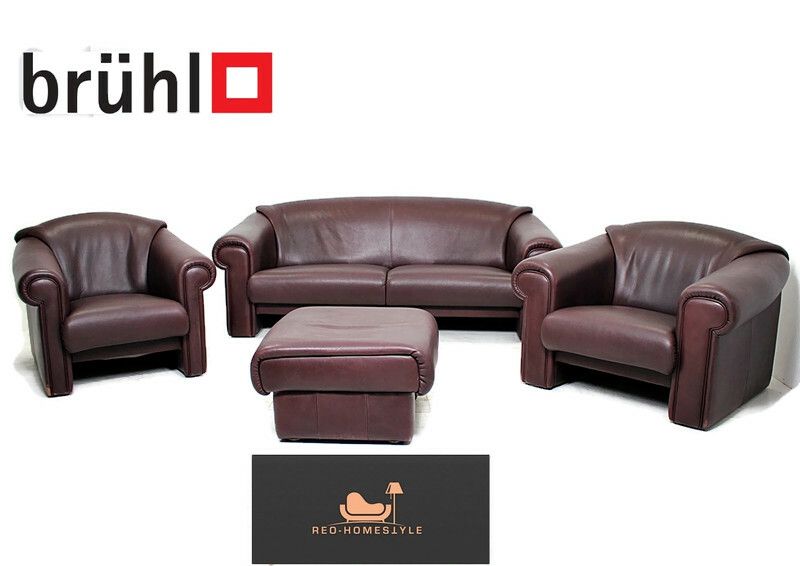 Brühl Sofagarnitur Büffelleder Set 3/1/1/ Hocker Vintage Couch in Lage