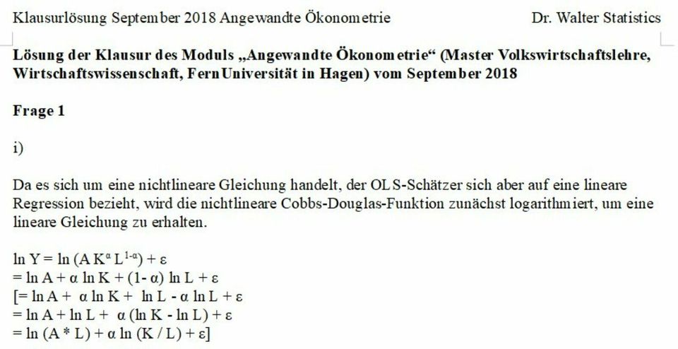 Klausurtrainer Angewandte Ökonometrie (FernUni Hagen) in Kiel