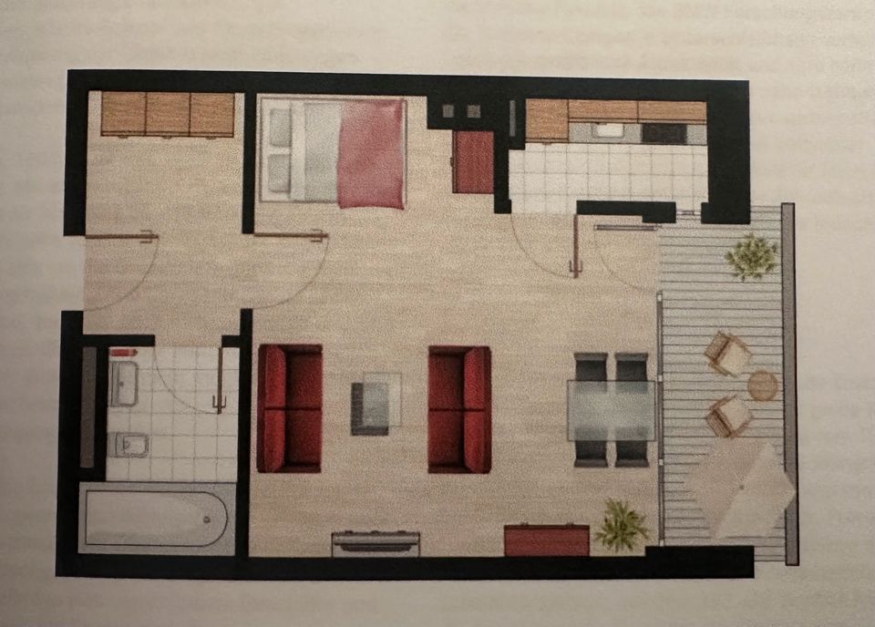 Schöne 1-Zimmer-Wohnung mit Einbauküche und Balkon in Oberschleißheim