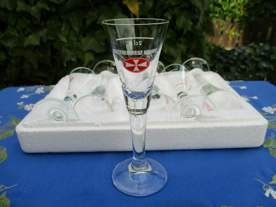6 Original Malteserkreuz Aquavit Gläser 2cl im Geschenkkarton in Frechen