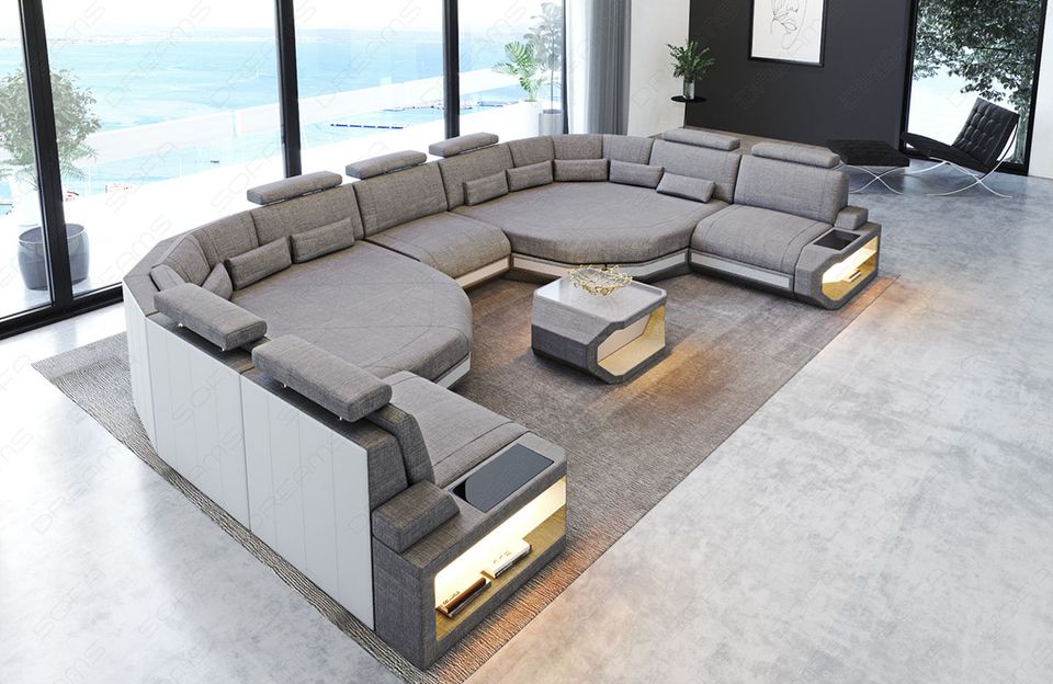 Luxus Stoff Wohnlandschaft Asti XXL mit 2 Relax Ecken und USB in Berlin