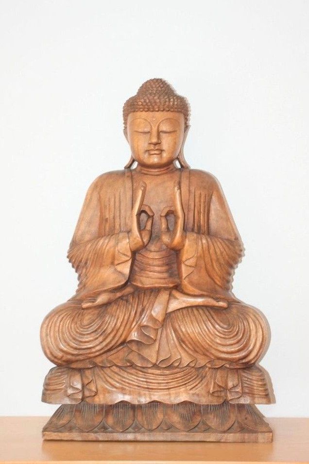 Buddha Holz (h=85cm) Figur Skulptur Deko Feng Shui Yoga Statue in Röhrnbach