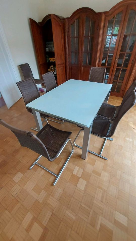 Ausziehbarer Esstisch aus Glas von Calligaris mit 8 Stühlen in Bornheim
