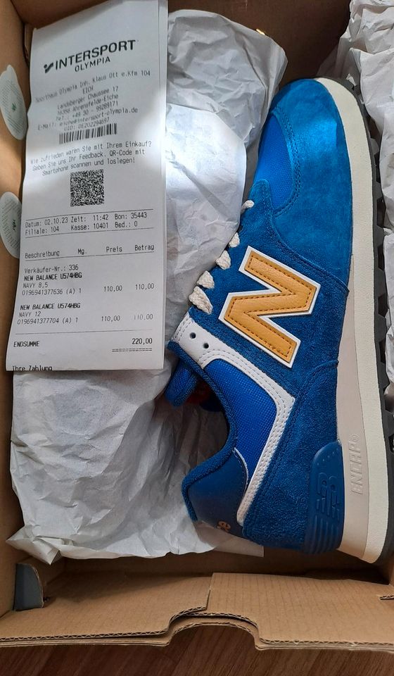 NEU New Balance 574 Blau / Senf - Gelb Gr: 42 Sneakers in Bernau