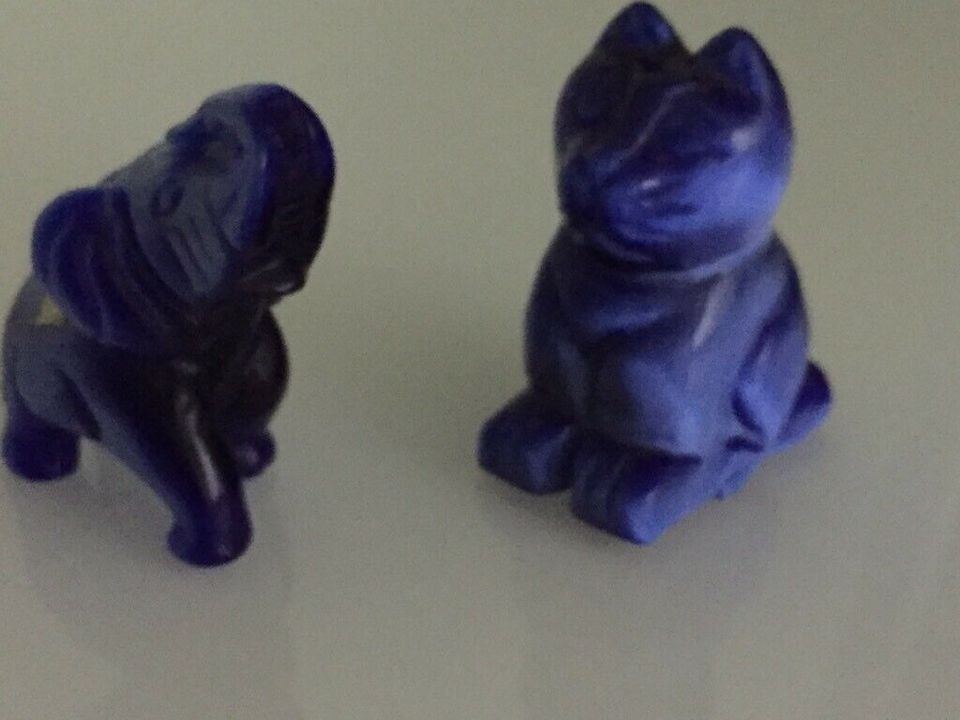 KATZE FIGUR GRAVUR AUS MARMOR KATZENAUGE BLAU FARBE in Wuppertal