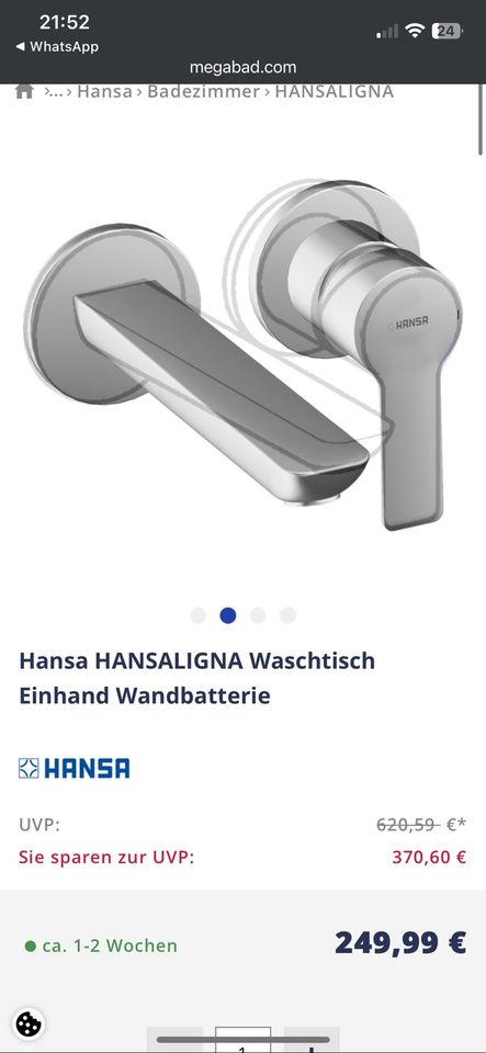 NEU Hansa HANSALIGNA Waschtisch Einhand Wandbatterie in Böblingen