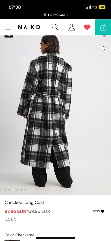 Karierter Mantel NAKD 32 XS Na-KD schwarz weiß coat Jacke in Lappersdorf