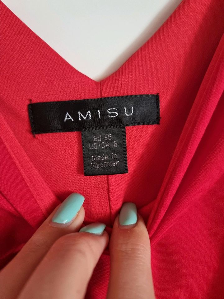 Damen Bleistift Kleid rot eng stretch V-Ausschnitt Gr 36 S Amisu in Bielefeld