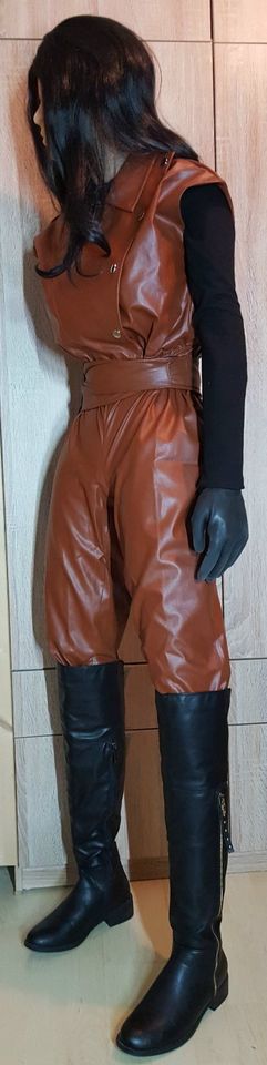 Leder Overall Catsuit Einteiler Jumpsuit ärmellos braun Gr.M in Langenfeld