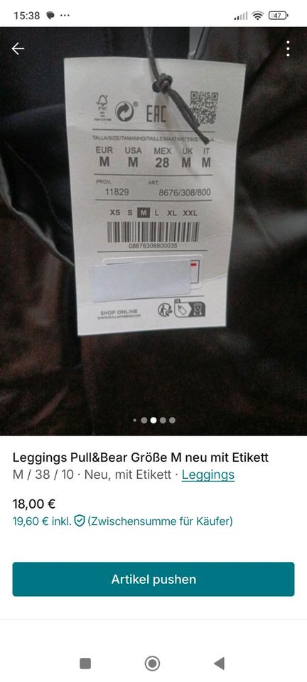 Leggings Pull&Bear, neu mit Etikett Größe M in Wartenberg