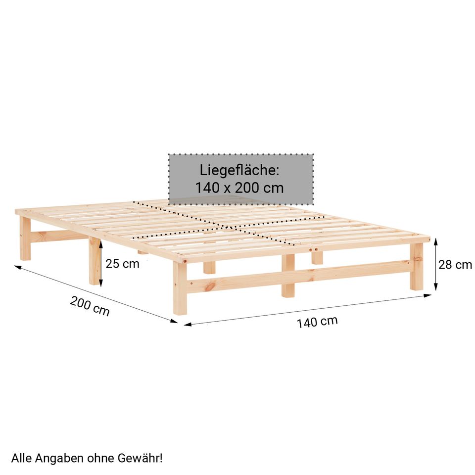 Bett Holzbett Futonbett Doppelbett Natur Holz 140x200 NEU 034-Ro in Rostock