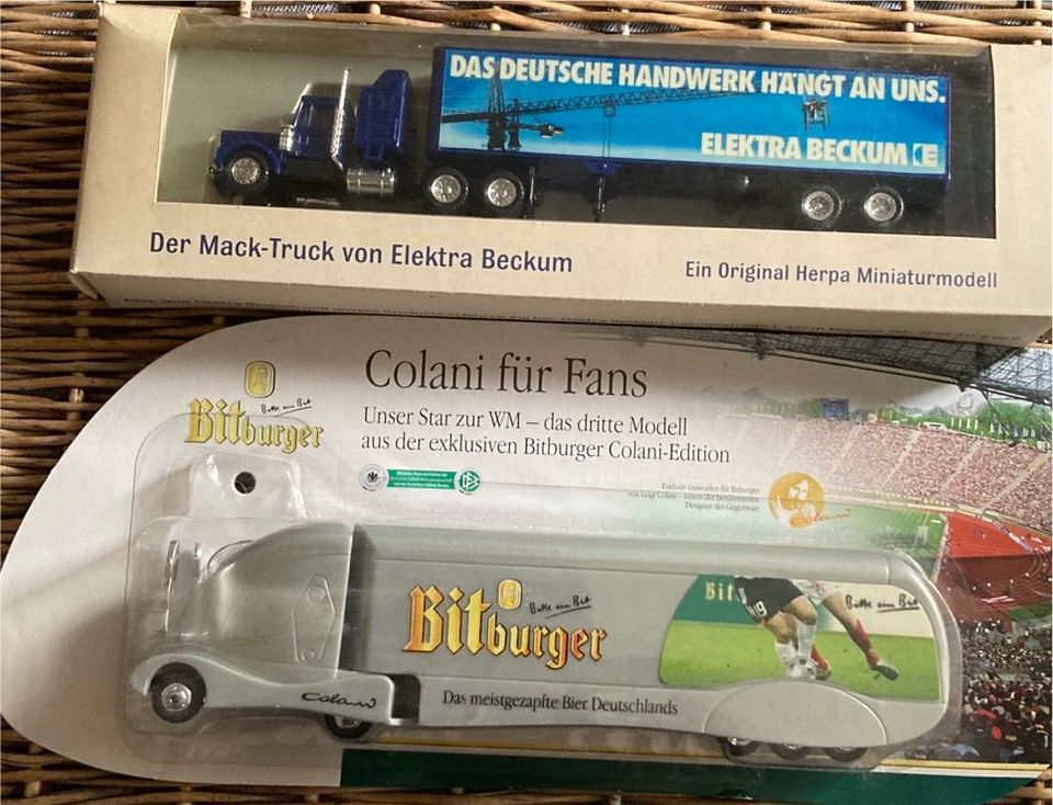 4 Mini Trucks Elektra Beckum Bitburger u.a. OVP f. Sammler in Schüttorf